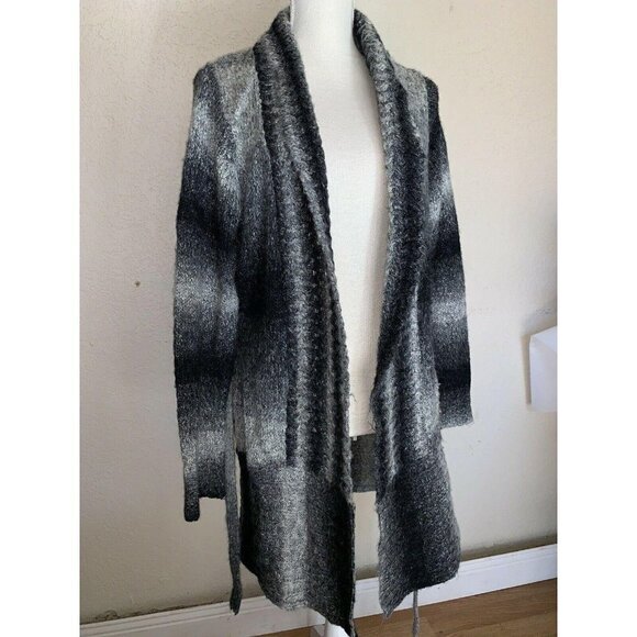 BRITTANY Black Wool Blend Belted Cardigan Knit Sweater E1 - Picture 2 of 4